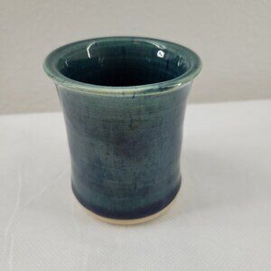 Small Glazed Pottery Hand Made Teal Blue Green Small Cup Holder Pens